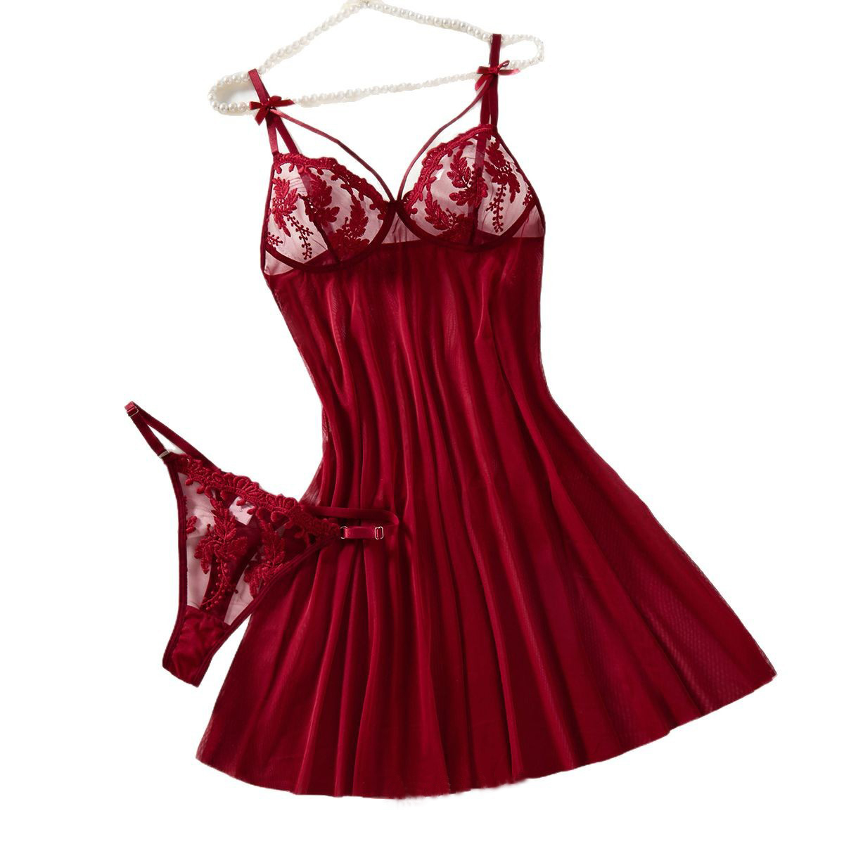 Wine&Beer Help - 와인색 여성용 시골풍 밀 이삭 자수